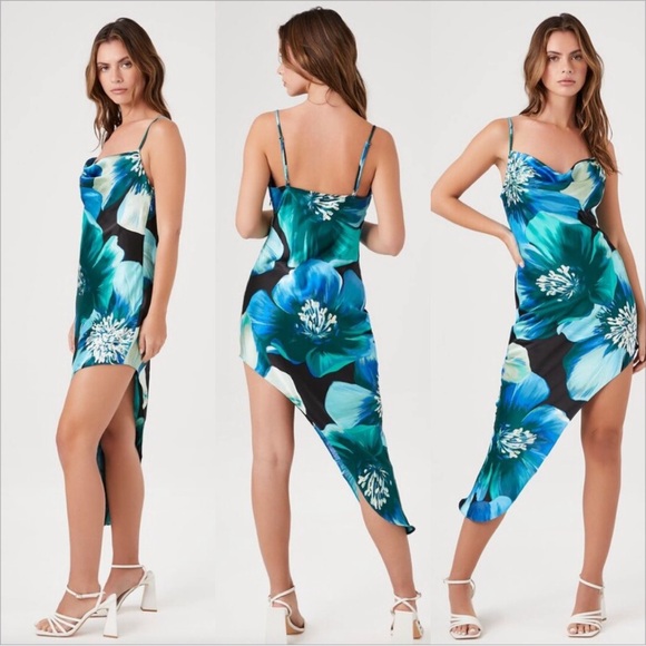 Forever 21 Floral Print Cowl High-Low Dress - Picture 1 of 3
